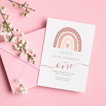 Modern Pastel Pink Rainbow Boho First Birthday