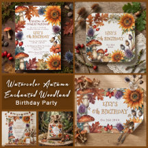 Watercolor Autumn Enchanted Woodland Birthday