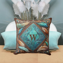 Tooled Leather Look Feathers and Leaves Pillows