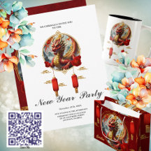 Gold red chinese dragon wish you a Happy new year.