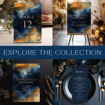 Celestial Wedding - Abstract Midnight Blue & Gold