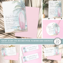 Baby On Board Pink Surfboard Beach Baby Shower