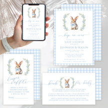 Cute blue Easter bunny baby boy shower 