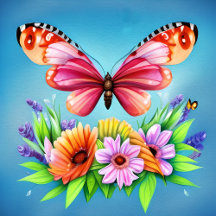 Beautiful Colorful Watercolor Butterfly and Flower