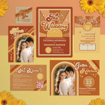 Retro Terracotta Typography Summer Sun Wedding