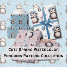 Charming Watercolor Penguins Pattern Collection