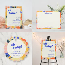 Artsy Abstract Floral Painterly Blue Baby Shower