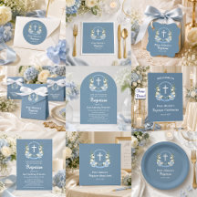 Dusty Blue Cross Floral Crest Baptism Collection
