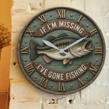 Fishing Wall Clocks | Rustic Fishing Cabin, Lake 