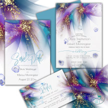 WEDDING   Abstract Teal Purple Floral