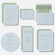 Elegant Watercolor Green Blue Stripe Wedding