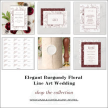 Elegant Burgundy Floral Line Art Wedding