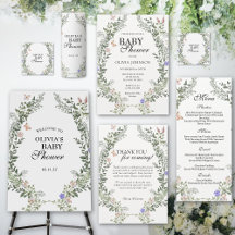 Lush Soft Sage Green Wildflowers Theme Baby Shower