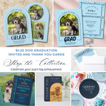 Dog Graduation Invites & Thank You Cards Navy Blue