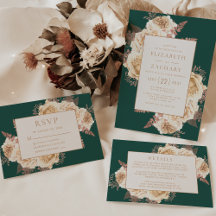 Elegant Floral Dark Teal Rose Gold Ivory Wedding