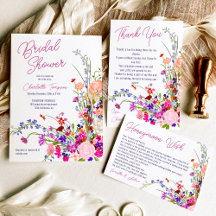 Modern spring chic wild flowers script bridal