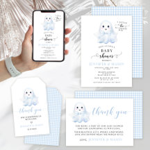 Cute Blue Little Boo with Bow Tie Baby Boy Shower