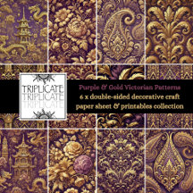 Purple & Gold Victorian Patterns Scrapbook Paper
