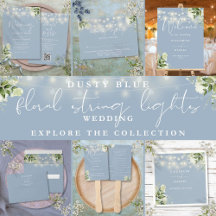 Dusty Blue Foral String Lights Wedding Suite