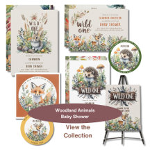 Cute Woodland Animals Wild One Baby Shower Suite