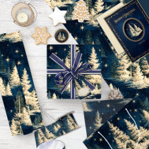 Vintage Christmas Starry Winter Forest 