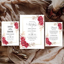 Red Floral Gold Frame Wedding Collection Suite