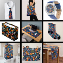 Red foxes and birds pattern collection