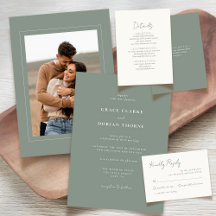 Simple Elegant Sage Green Wedding Invitation Suite
