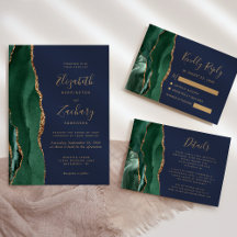 Emerald Green Gold Agate Navy Blue Wedding Suite