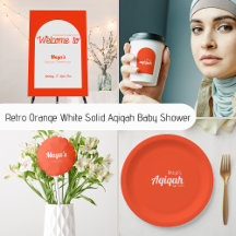 Retro Orange White Solid Aqiqah Baby Shower