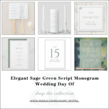 Elegant Sage Green Script Monogram Wedding Day Of