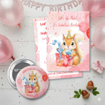 Cute Pink Girl's Squirrel Themed Birthday Party