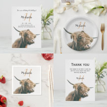 Highland cow portrait initial monogram birthday