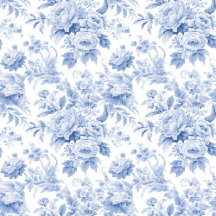 French floral toile blue