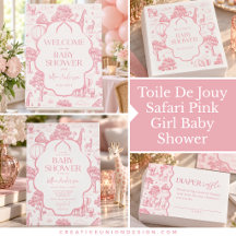 Toile De Jouy Safari Pink Girl Baby Shower