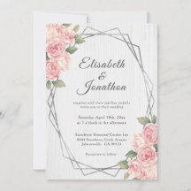 Rustic Blush Rose White Wood Wedding Invitation