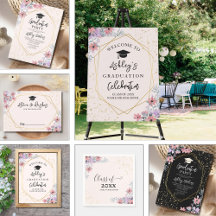 Gold glitter floral watercolor graduation