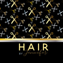 Shiny Gold & Silver Scissors Pattern Hairstylist 