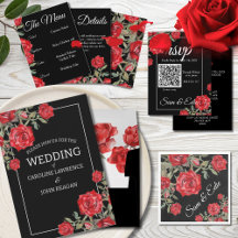 Red Rose Floral Watercolor Wedding Suite