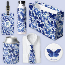 Butterfly Watercolor Pattern Blue and White