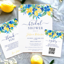 Italian blue yellow lemons floral watercolor