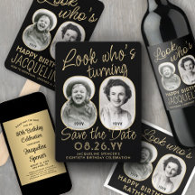 80th Birthday Party Invites & Decor • Black & Gold
