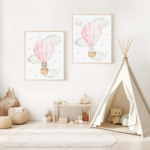 Baby Animals In Hot Air Balloon Nursery Prints