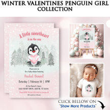 Winter Valentines Penguin Girl Baby Shower