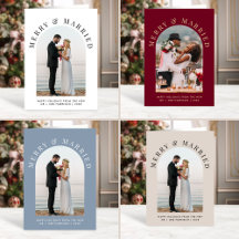 Elegant Arch Photo Merry & Married Christmas Cards