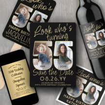 55th Birthday Party Invites & Decor • Black & Gold