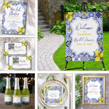 Italian watercolor tiles with lemon Bridal Shower