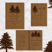 Trees on wood brown wedding invitations collection