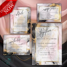 Wedding : Abstract Marbled Pink Charcoal