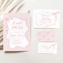 Pink bow whimsical wavy frame baby girl shower